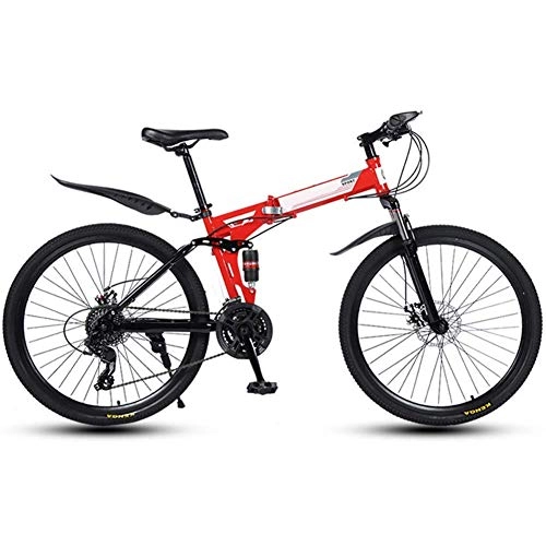 Folding Mountain Bike : JF-XUAN Outdoor sports Folding Mountain Bikes, Outdoor Biking, with Disc Brakes, 21Speed Carbon Steel Folding Frame for Men And Women (Color : Red)