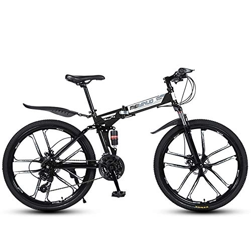 Folding Mountain Bike : JHKGY Folding Mountain Bicycle, Carbon Steel Full Suspension Frame, Outdoor Bike, Male And Female Adult Commuter Full Suspension MTB Bikes Anti-Slip Bicycles, black, 26 inch 27 speed