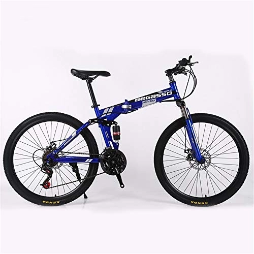 Folding Mountain Bike : JHKGY Folding Mountain Bike for Adult, Double Disc Mountain Bike Wheel, Suspension Fork, Disc Brake, for Men Women Bike, blue, 26 inch 21 speed