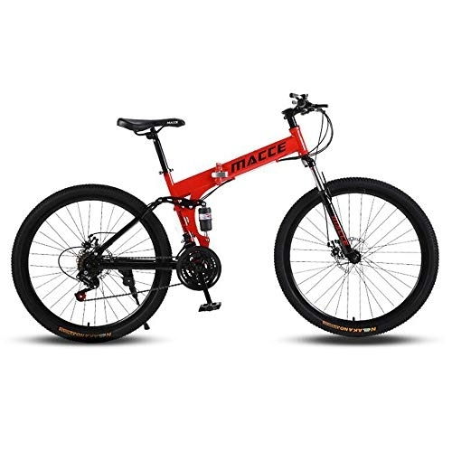 Folding Mountain Bike : JHKGY Outroad Folding Mountain Bike, Full Suspension Non-Slip Mountain Bike, Outdoor Foldable Lightweight Double Disc Brake Bicycle, for Adult Teens, red, 24 inch 27 speed