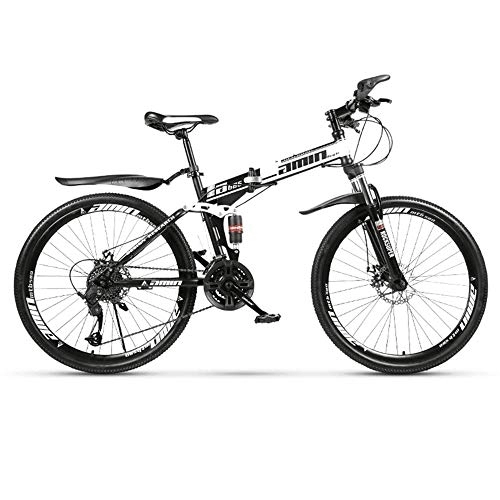 Folding Mountain Bike : JHKGY Transmission Damping Snow Bike, Folding Double Disc Mountain Bike Wheel, Double Shock Absorption Off-Road Variable Speed Racing, Men And Women, White, 24 inch 27 speed