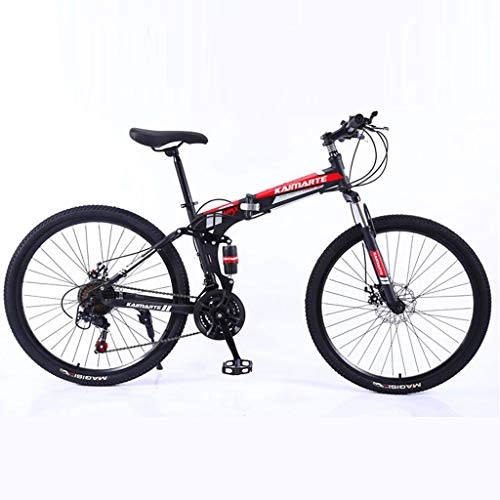 Folding Mountain Bike : JUD Folding Mountain Bike, Judsiansl 24Inch Lightweight Portable Steel MTB with V-brake, Dual Suspension Outroad Bicycle for Adult Men Women Female Male Ladies Kids, Commute Work School (Black)
