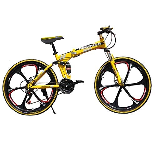 Folding Mountain Bike : JUD Folding Mountain Bike with 21 Speed & Dual Disc Brake, Judsiansl 26 Inch Full Suspension Mountain Trail Bicycle, High Carbon Steel Outroad MTB for Adult Unisex - Max Weight 200KG