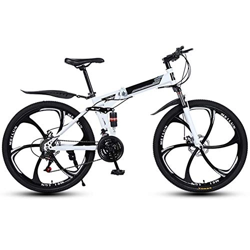 Folding Mountain Bike : JUUY Outdoor Sports Mountain Folding Bike, 26 Inch Folding with Six Cutter Wheels and Double Disc Brake, Premium Full Suspension