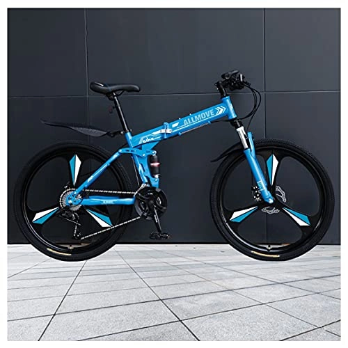 Folding Mountain Bike : LHQ-HQ 26" Wheel Folding Mountain Bike 21 Speed High-Carbon Steel Frame Dual-Suspension Dual Disc Brake Adult Bike for Height 5.2-6.2Ft, C