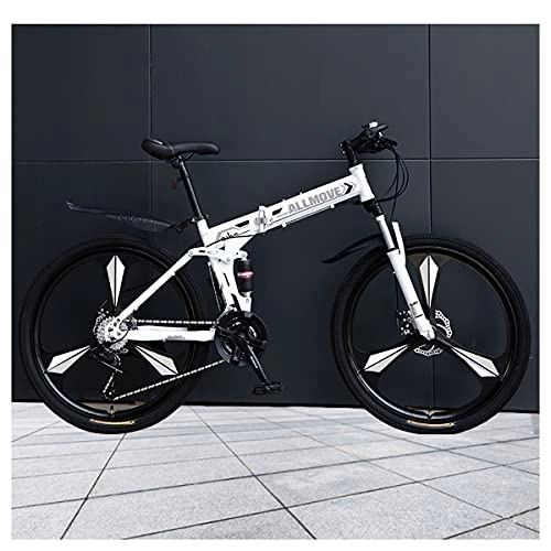 Folding Mountain Bike : LHQ-HQ 26" wheel Folding Mountain Bike 27 Speed High-Carbon Steel Frame Dual Disc Brake Dual-Suspension Adult Bike for Height 5.2-6.2Ft, A