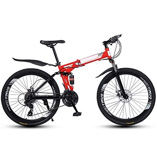 Folding Mountain Bike : LHQ-HQ Outdoor sports 26Inch Folding Mountain Bike ShockAbsorbing OffRoad AntiTire Mountain Bike Male And Female Adult Lady 24Speed Mountain Bike Outdoor sports Mountain Bike (Color : Red)