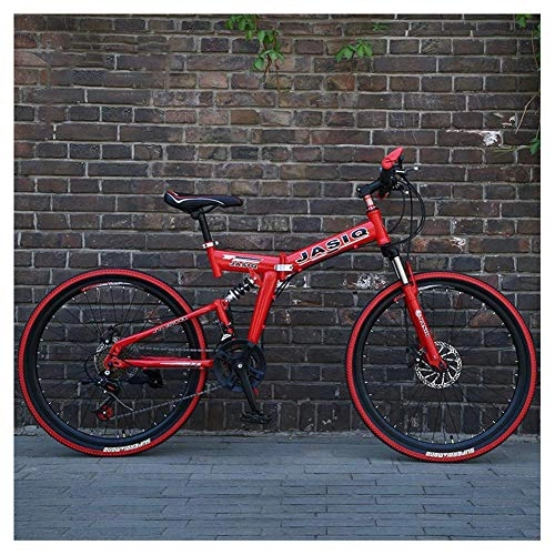 Folding Mountain Bike : LHQ-HQ Outdoor sports Mountain Bike 27 Speed 26 Inches Spoke Wheels Dual Suspension Folding Bike with Double Disc Brake Outdoor sports Mountain Bike (Color : Red)