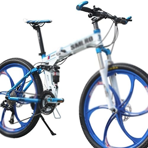 Folding Mountain Bike : LIANAIzxc Bikes 26 Inch Folding Bicycle 3x9 Speed Mountain Bike with Full Suspension (Color : White Blue, Size : 27_26*17(165-175CM))
