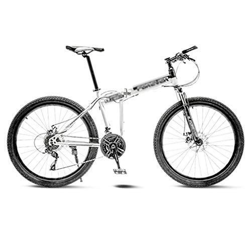 Folding Mountain Bike : LILIS Mountain Bike Folding Bike Folding Mountain Bicycle Road Bike Men's MTB 21 Speed Bikes Wheels For Adult Womens (Color : White, Size : 26in)