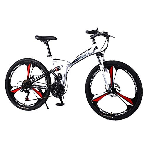 Folding Mountain Bike : LIU Folding Bicycle Mountain Bike 24 And 26 Inch Knife High Carbon Steel Double Disc Brake Adult Exercise Mountain Bicycle, White, 24inch27speed