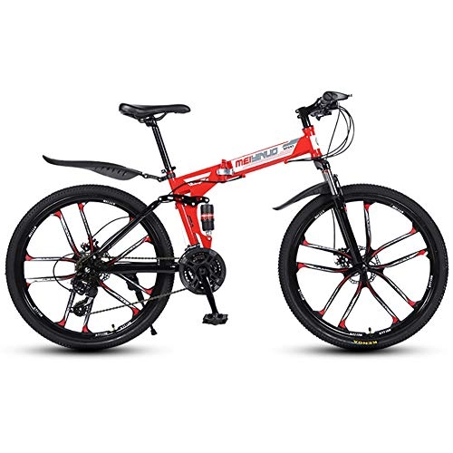 Folding Mountain Bike : LIU Folding Bike 21 / 24 / 27 Speed Mountain Bike 26 Inches 10-Spoke Wheels MTB Dual Suspension Bicycle, 27speed