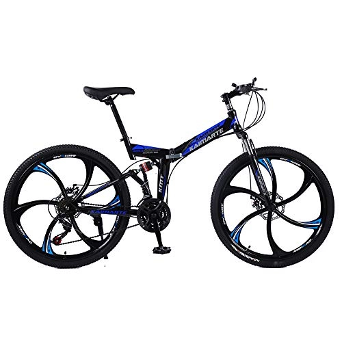 Folding Mountain Bike : LIU Mountain Bike 24 / 26 Inches 6 Spoke Wheels Dual Suspension Folding Bike 21 / 24 / 27 Speed MTB, Adults, Men and Women Universal, BlackBlue, 24inch27speed