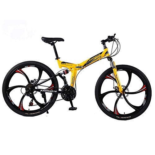 Folding Mountain Bike : LIU Mountain Bike 24 / 26 Inches 6 Spoke Wheels Dual Suspension Folding Bike 21 / 24 / 27 Speed MTB, Adults, Men and Women Universal, Yellow, 24inch24speed