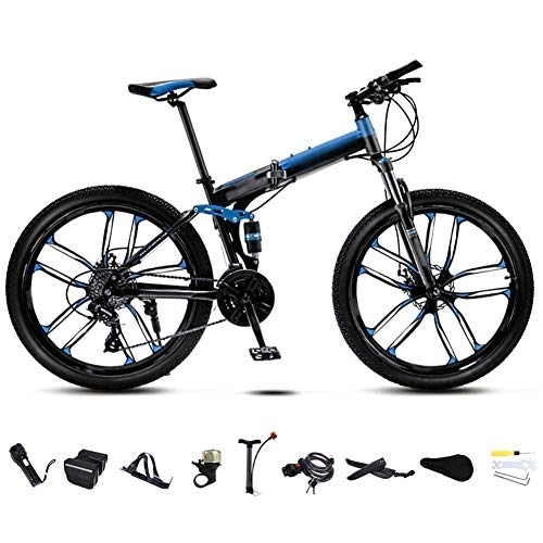 Folding Mountain Bike : LVTFCO Bike 24inch Unisex Folding Commuter Bike, 30-Speed Gears Foldable Mountain Bike, Off-Road Variable Speed Bikes for Men And Women, Blue