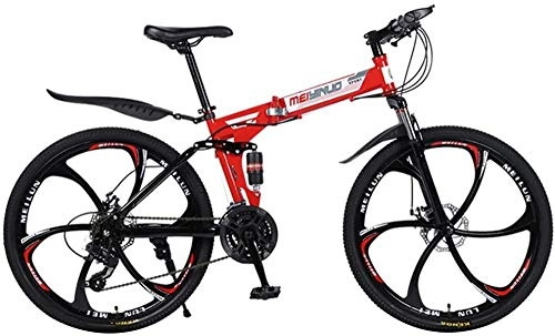 Folding Mountain Bike : meimie00 Adult student 26 inch carbon steel mountain bike Soft portable MTB 21-speed bike with full suspension MTB with full suspension-red