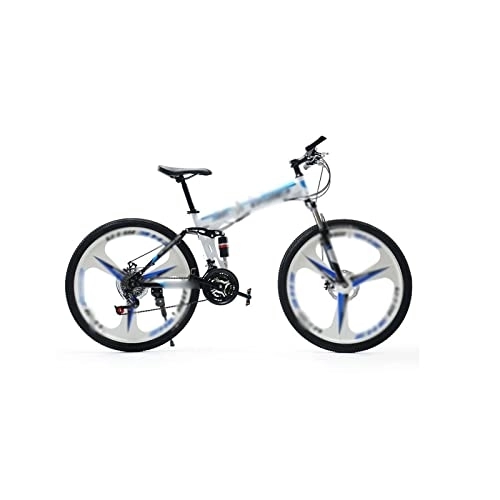 Folding Mountain Bike : Mens Bicycle Mountain Bike Bicycle Three Knife One Wheel Shift Folding Double Shock Absorption Adult Off Road Men and Women Bicycle (Color : Black red) (White blue)