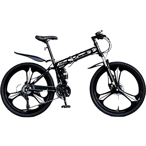 Folding Mountain Bike : MIJIE Folding Mountain Bike for Adventures - Off-Road, Smooth Variable Speed, Quick Assembly, Dual Disc Brakes, Double Shock Effect and Ergonomic Cushion (black 26inch)