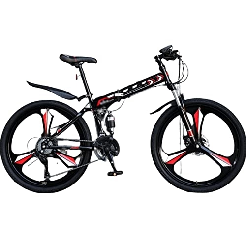 Folding Mountain Bike : MIJIE Folding Mountain Bike for Adventures - Off-Road, Smooth Variable Speed, Quick Assembly, Dual Disc Brakes, Double Shock Effect and Ergonomic Cushion (red 26inch)