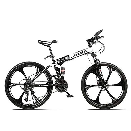 Folding Mountain Bike : MOLVUS Foldable MountainBike 24 / 26 Inches, MTB Bicycle with 6 Cutter Wheel, White