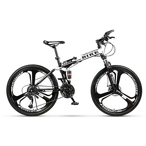 Folding Mountain Bike : Mountain Bike, Foldable MountainBike 24 / 26 Inches, MTB Bicycle with 3 Cutter Wheel, White