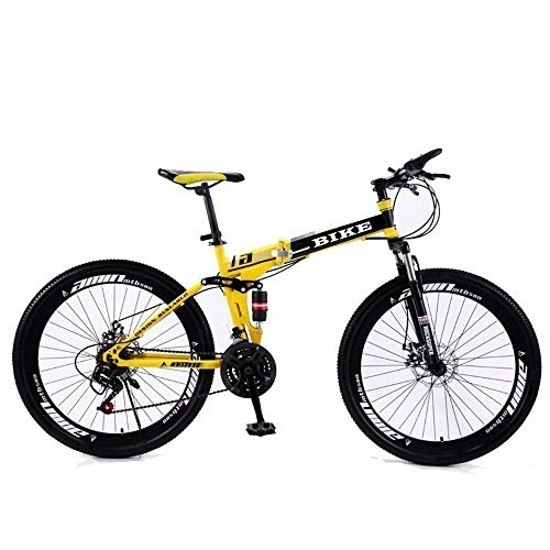 Folding Mountain Bike : Mountain Bike, Foldable MountainBike 24 / 26 Inches, MTB Bicycle with Spoke Wheel, Yellow