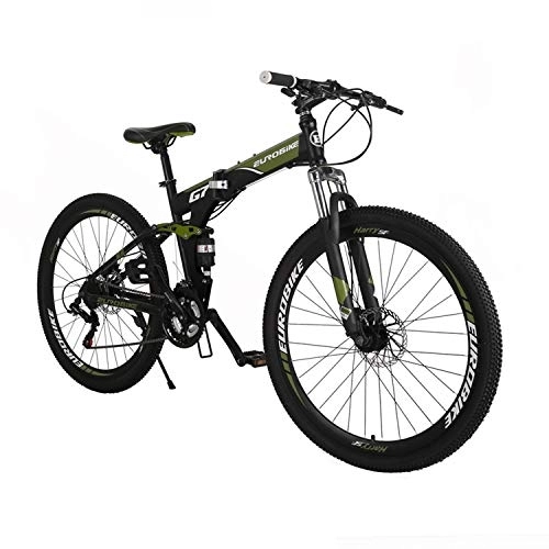 Folding Mountain Bike : Mountain Bike LZ-G7 27.5inch Full Suspension Dual Disc Brake Folding Mountain Bike (Army Green)