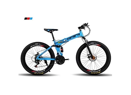 Folding Mountain Bike : Mountain Bike Mens' Mountain Bike, 26" inch 3-Spoke Wheels High-Carbon Steel Frame, 21 / 24 / 27 Speed Dual Suspension Folding Bike Unisex with Disc, Blue, 27 Speed