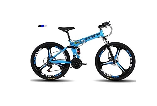 Folding Mountain Bike : Mountain Bike, Mountain Bike Mens' Mountain Bike, 24" inch 3-Spoke Wheels High-Carbon Steel Frame, 21 / 24 / 27 Speed Dual Suspension Folding Bike Unisex with Disc Brakes, Blue, 27 Speed