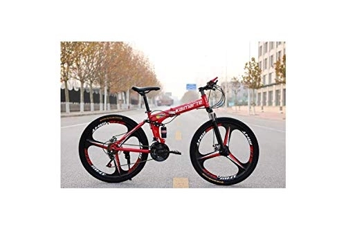 Folding Mountain Bike : Mountain Bike, Mountain Bike Mens' Mountain Bike, 24" inch 3-Spoke Wheels High-Carbon Steel Frame, 21 / 24 / 27 Speed Dual Suspension Folding Bike Unisex with Disc Brakes, Red, 27 Speed