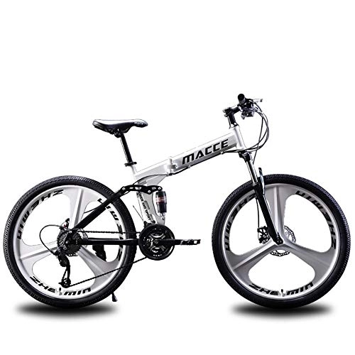 Folding Mountain Bike : MSM Furniture 24 26 Inch Adult Folding Bicycle, Country Mountain Bike, Double Disc Brake, Thickened Pipe Shock-absorbing Road Racing 3 Cutter White - 3 Spoke 24", 27 Speed