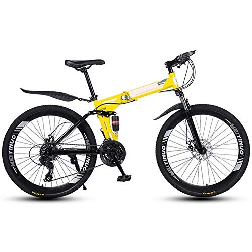 Folding Mountain Bike : PYROJEWEL Outdoor sports Folding Mountain Bike 21 Speed Mountain Bike 26 Inches Dual Suspension Bicycle And Double Disc Brake Outdoor sports (Color : Yellow)