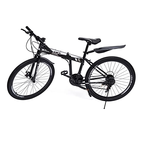 Folding Mountain Bike : QRANSEUYXY 26 inch Mountainbike, Folding Road Bike with 21 Speed Disc Brakes Carbon Steel Lockable Fork Men and Women, for Daily, Work, Mountains Touring and Outdoor Riding