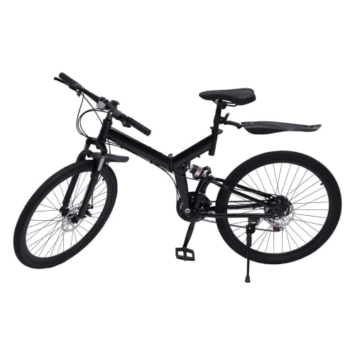 Folding Mountain Bike : Queeucaer 26" Mountain Bike, Folding Bike, Rigid Frame，21 Speed Bikes Bicycle, MTB Disc Brake, Adjustable Seat Height, Fork Suspension, with Frame Bag，Black