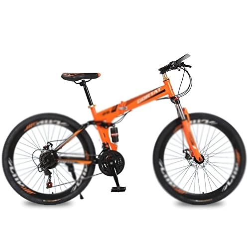Folding Mountain Bike : QYTECzxc Mens Bicycle Foldable Bicycle Mountain Bike Wheel Size 26 Inches Road Bike 21 Speeds Suspension Bicycle Double Disc Brake (Color : Orange, Size : 21 Speed)