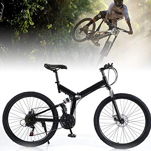 Folding Mountain Bike : RANZIX Mountain Bike - 26 Inch 21 Speed MTB Bicycle Full Suspension V Brake, Carbon Steel Folding Frame, Unisex Adult Mountain Bicycle, Max.Load Weight: 150 Kg