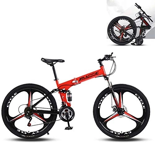 Folding Mountain Bike : RZiioo Foldable Mountain Bike MTB Bicycle 24 / 26 Inches 21 / 24 / 27 Speed Steel Frame Dual Disc Brake Folding Bike, Red, 24 Inches 27 Speed
