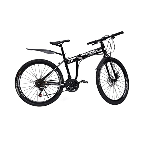 Folding Mountain Bike : SABUIDDS 26” Adult Mountain Bike, 21 Speed Folding Mountain Bicycles, Dual Disc Brake Folding Bikes for Adults Men and Women, Alloy Frame, for Mountain Trails, Black and White