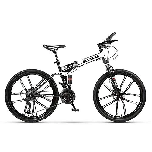 Folding Mountain Bike : SEESEE.U Foldable MountainBike 24 / 26 Inches, MTB Bicycle with 10 Cutter Wheel, White