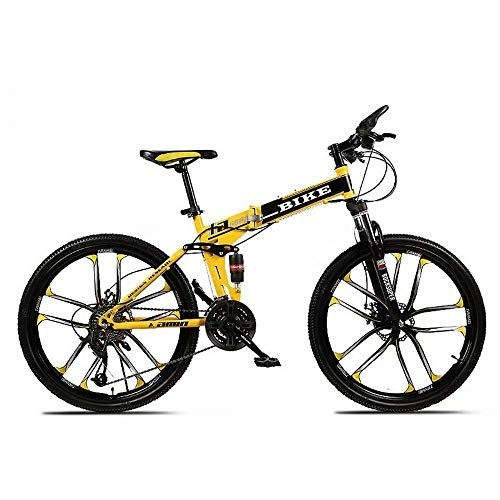 Folding Mountain Bike : SEESEE.U Foldable MountainBike 24 / 26 Inches, MTB Bicycle with 10 Cutter Wheel, Yellow