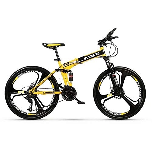 Folding Mountain Bike : SEESEE.U Foldable MountainBike 24 / 26 Inches, MTB Bicycle with 3 Cutter Wheel, Yellow