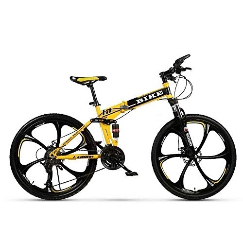 Folding Mountain Bike : SEESEE.U Foldable MountainBike 24 / 26 Inches, MTB Bicycle with 6 Cutter Wheel, Yellow
