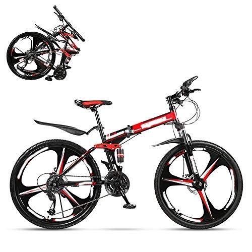 Folding Mountain Bike : SEESEE.U Folding Adult Bicycle, 26 Inch Variable Speed Mountain Bike, Double Shock Absorber for Men and Women, Dual Disc Brakes, 21 / 24 / 27 / 30 Speed Optional