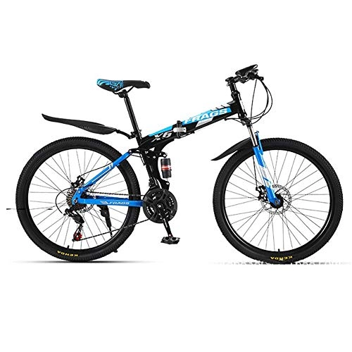 Folding Mountain Bike : SXXYTCWL 26 Inch 21-Speed Mountain Bike, Folding Mountain Bicycle, Rear Shock Design, Double Disc Brakes, Off-Road Variable Speed Racing Men And Women, Multiple Color Options jianyou (Color : Blue)