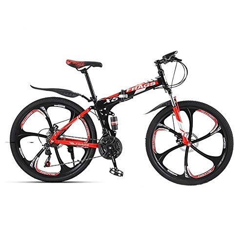 Folding Mountain Bike : SXXYTCWL High-Carbon Steel Frame Bicycle, Adult Mountain Bike, 26 Inch 6 Knives Integrated Wheels, Foldable And Portable, 24-Speed MTB jianyou