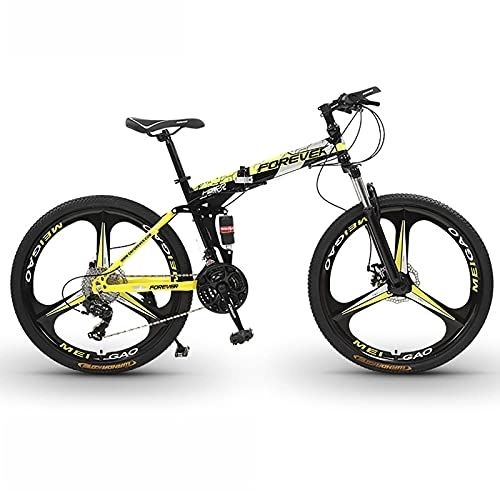 Folding Mountain Bike : UYHF Mountain Bike 26 Inch Folding Bicycle, Road Bikes Carbon Steel Frame 21 / 24 / 27 Speeds Full Suspension Bike Front And Rear Mechanical Double Disc Brakes yellow-27 speed