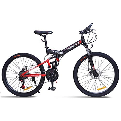 Folding Mountain Bike : WJSW 26" Mountain Bike Unisex bicycles 24 Speeds Disc Brake with 17" Frame Black & Red, Red, 26