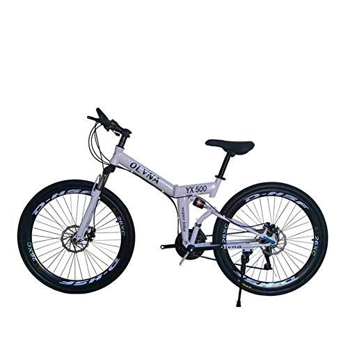 Folding Mountain Bike : XER Mountain Bike 21 / 24 / 27 / 30 Speed Steel Frame 26 Inches Spoke Wheel Dual Suspension Folding Bike, White, 27speed