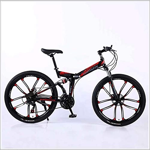 Folding Mountain Bike : XER Mountain Bike Folding Frame MTB Bike Dual Suspension Mens Bike 27 Speeds 26 Inch 10-High-Carbon Steel Bicycle Disc Brakes, Black, 27 speed