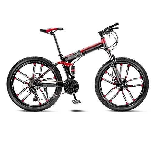 Folding Mountain Bike : Xilinshop Outdoor bike Mountain Bike Bicycle 10 Spoke Wheels Folding 24 / 26 Inch Dual Disc Brakes (21 / 24 / 27 / 30 Speed) Beginner-Level to Advanced Riders (Color : 30 speed, Size : 24inch)